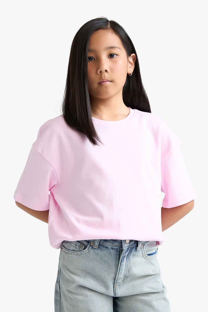 DeFacto Pink Girl Girl Oversize Short Sleeve T-Shirt Casual - Image 5